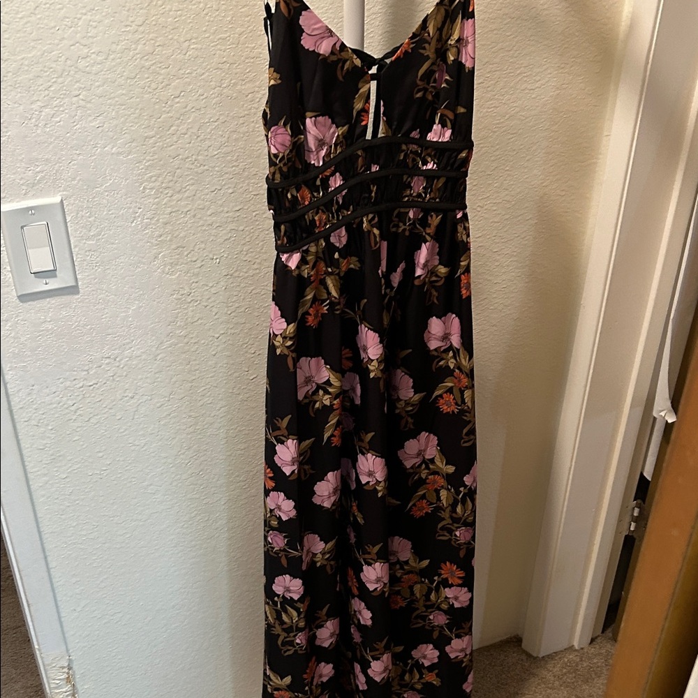 Floral Maxi Dress with Pink and Black Design